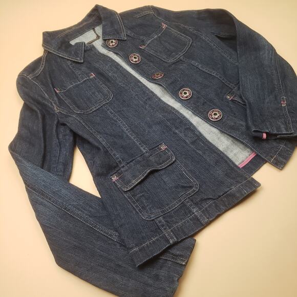 Luii Anthropologie Womens Denim Jacket Big Buttons Cargo Pockets Size Medium - Picture 5 of 10